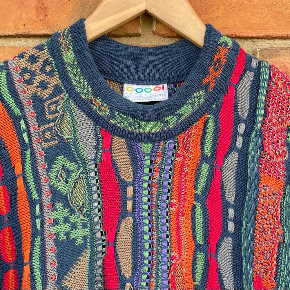 Vintage Men’s Retro Coogi Knit Sweater Colorful Long Sleeve Biggie Sz M Unisex - Picture 3 of 9